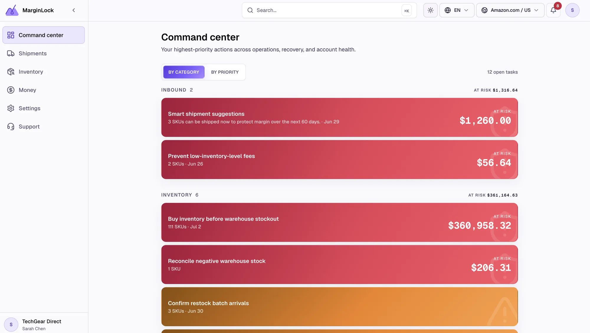 MarginLock command center action hub